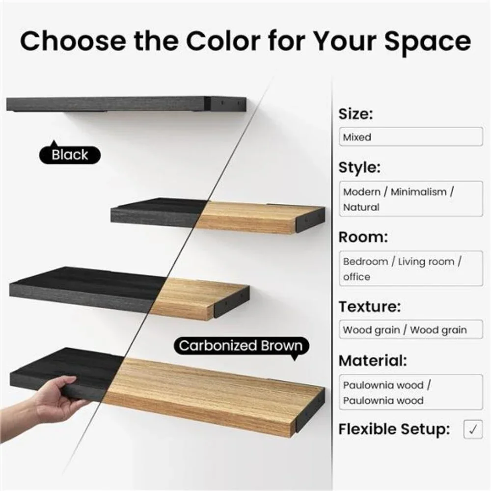 Wall Mounted Floating Shelves Wood Floating Wall Shelf for Books & Decor 4 Pack